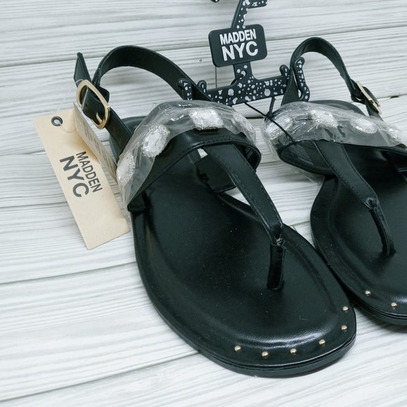 Madden NYC Women's Black Studded Thong Flat Sandals Size 5 - Picture 8 of 8